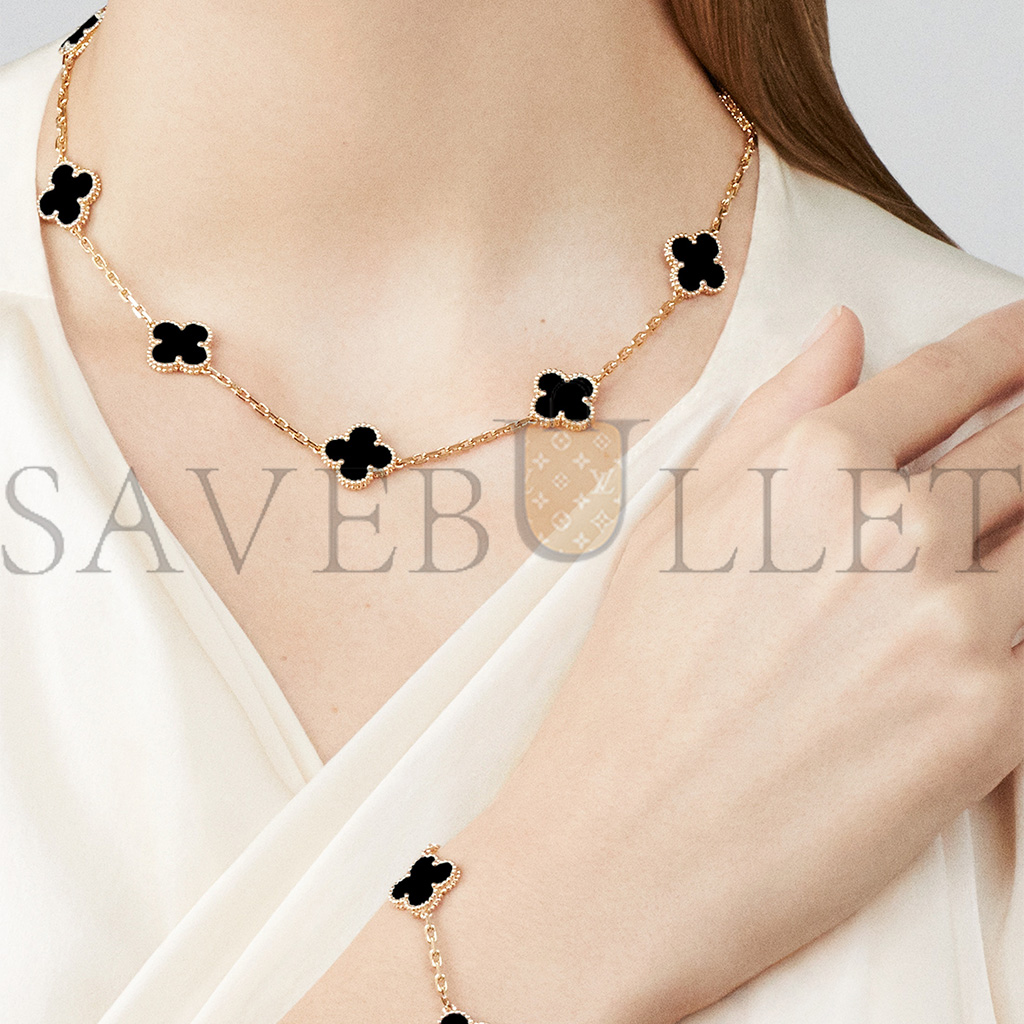 V*N CL*F arpels vintage alhambra necklace, 10 motifs - yellow gold, onyx  vcara42700